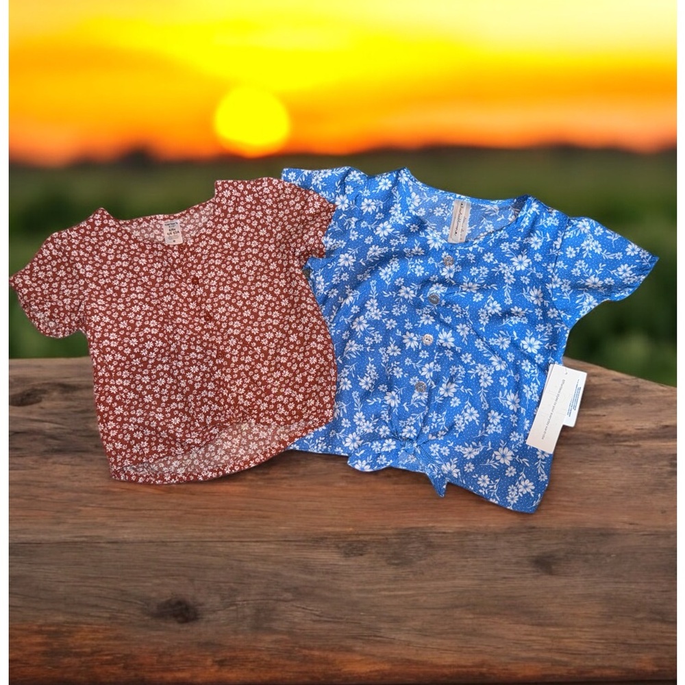 (2) Floral Front Knot Shirts Girls (6/6X)
